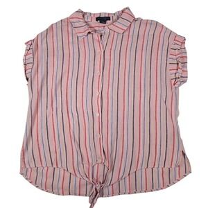 Sanctuary Striped Tie-Front Top Button Down Short Sleeve Blouse XL